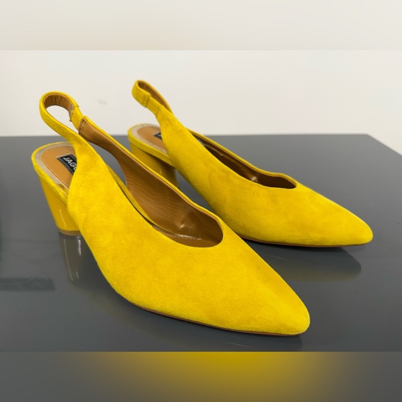 Jaggar Temped Curved Heel Yellow Suede Slingback Mules Pumps Heels - Picture 2 of 10